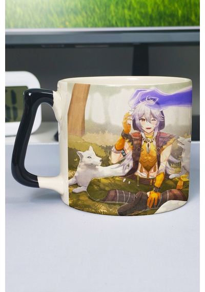 Razor Genshin İmpact Baskılı Seramik Lüks Kupa 1 Adet Özel Siyah Kulp Dalga Kulp V1d Çok Renkli