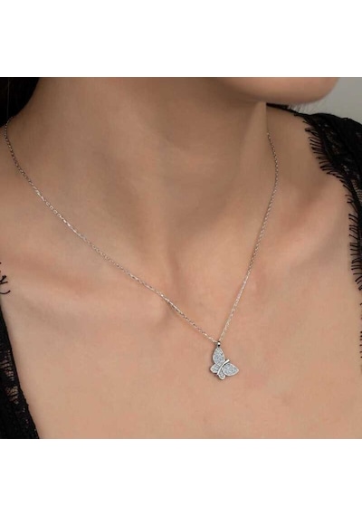 Swarovski Taşlı Gümüş Kelebek Kadın Kolye (551180956)