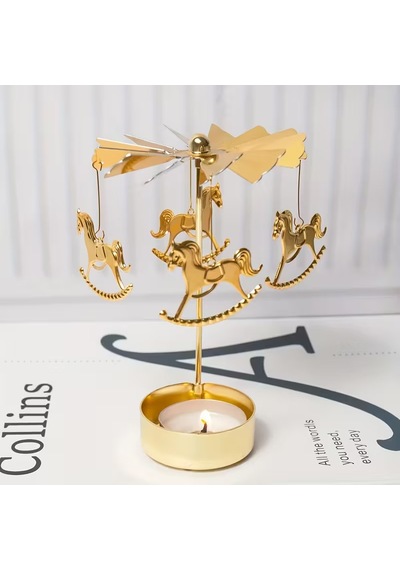 Isı İle Dönen Mumluk Atlı Karınca Modeli Dilek Çanı Gold