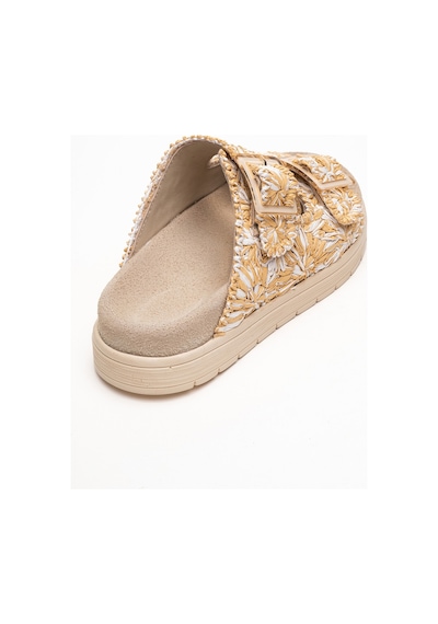 Luvishoes Luvi Shoes Mılana Bej Desenli Hakiki Deri Tokalı Çift Bantlı Kadın Terlik Bej
