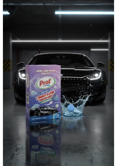 Praf Araç Cam Suyu Tableti 12 Adet 1 Tablet 4 Litre Oto Silecek Suyu Temizleyici Konsantre
