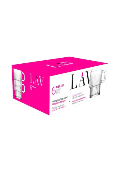 Lav Helen Cam Kupa 6 Kişilik 270 ml Kulplu (Kahve/Çay Bardağı)
