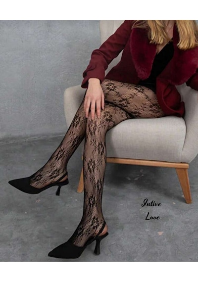 Denise Flower Çiçek Desenli File Modern Dantel Görünümlü Külotlu Siyah