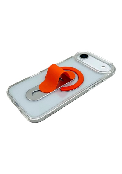 Apple iPhone 17 Air Magsafe Uyumlu Standlı Şeffaf Kılıf Turuncu