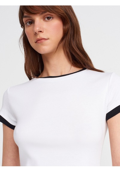 Dilvin 31859 Çift Görünümlü T-shirt-beyaz Beyaz
