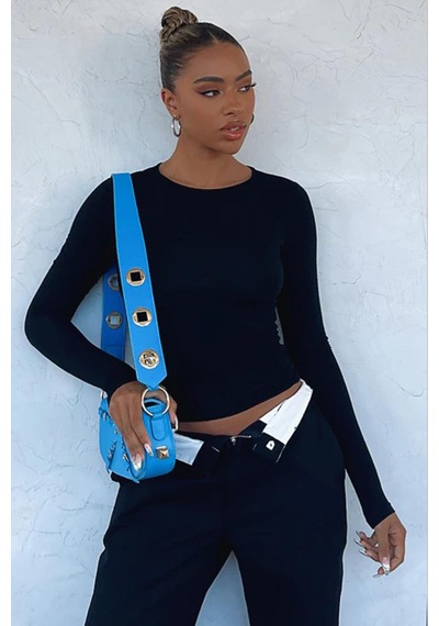 Seeh Siyah Bisiklet Yaka Basic Uzun Kollu Body Sh142