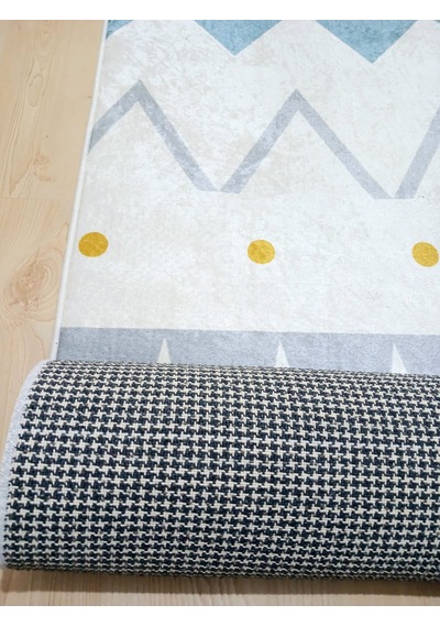 Zig Zag, Makinede Yıkanabilir, İnce, Dokuma Tabanlı, Çocuk Odası Halısı Çok Renkli