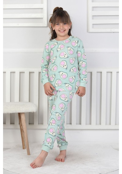 Cute Avocado Desenli Kız Çocuk Pijama Takımı Yeşil