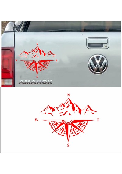 Pusula Ve Dağ Sticker - Araba Oto Motosiklet Karavan Cam Sticker - 00048 40x33 Cm