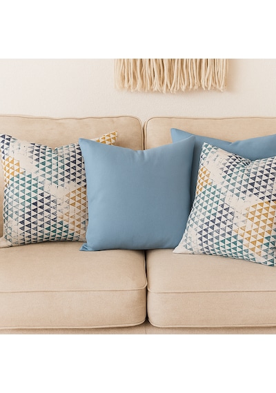 4'lü Modern Dekoratif Kırlent Kılıfı Seti Geometrik Desen & Düz Mavi 4 Al 3 Öde 40 x 40