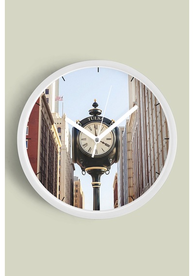 Saat Kulesi - Vintage Temalı Modern Duvar Saati - 25cm - Önü Camlı Beyaz Kasa - Sessiz Mekanizma-jh0034 Beyaz