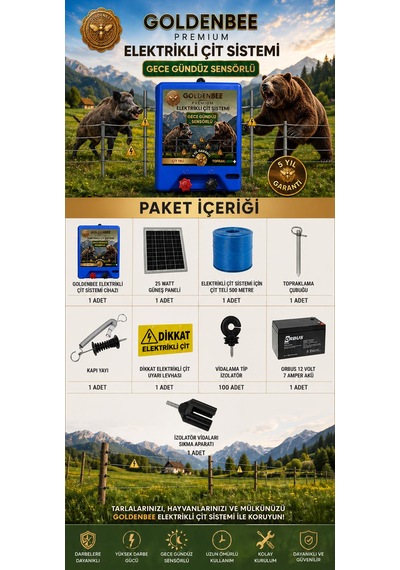 Goldenbee Eko Kit Elektrikli Çit Sistemi Domuz Ve Ayı Kovucu 500mt Set-200