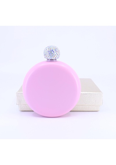 Paslanmaz Çelik Cep Matarası Taşlı Kapak - Pembe 5oz 148 Ml