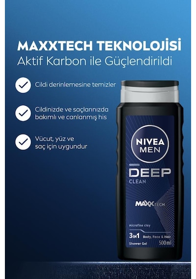 Nivea MEN Erkek Deep Dimension Duş Jeli 500 ML ve Roll-on Deodorant Derma Control Clinical 50 ML,Ter Koruma