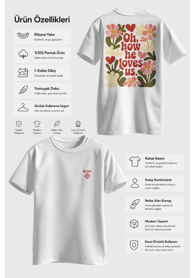 Spoyi Retro Love Tasarımlı %100 Pamuk Yarım Oversize Beyaz T-shirt
