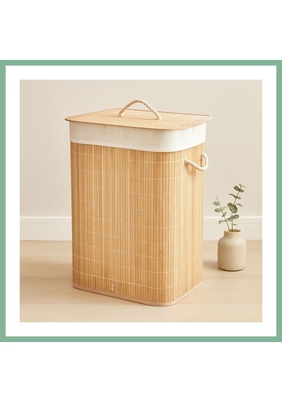 Bşkvirgo Bambu Kirli Çamaşır Sepeti 40x30x60 Cm - Kapaklı İpli Kumaş Torbalı Bsk2026 Diğer