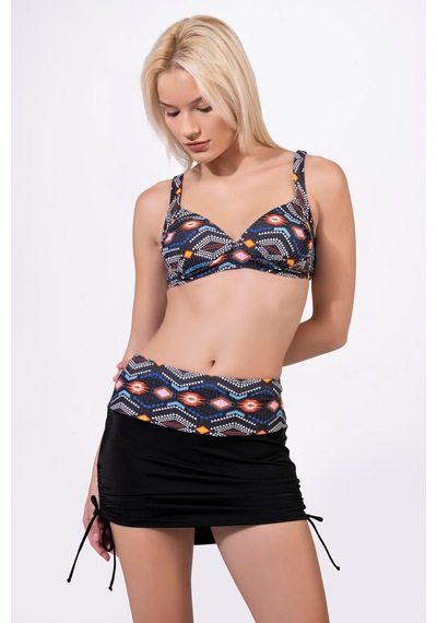Endeep Kadın Geometrik Dokulu Desenli Toparlayıcı Etekli Bikini Takımı Siyah