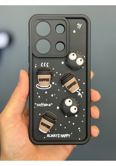 Fibaks Redmi Note 13 4G Uyumlu Kılıf Tasarımlı Desenli Kamera Korumalı Coffee Kurabiye Siyah Yumuşak Silikon Kapak