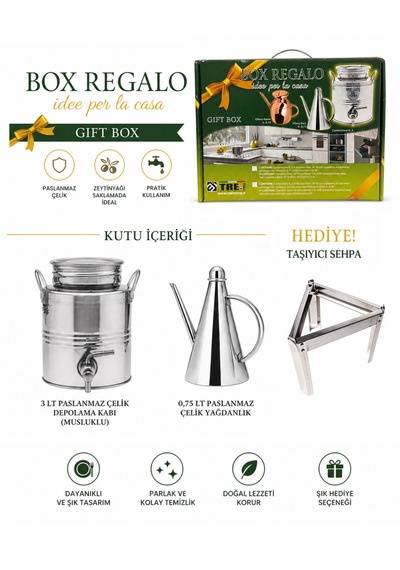 Zeytinyağı Hediye Kutusu 3 Lt Depo + 0.75 Lt Yağdanlık Seti -