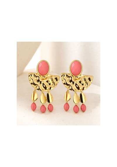 Gold Pembe Taşlı Sallantılı Küpe Büyük Boy Gösterişli Küpe Pembe - 886706235 Pembe - 886706235 Pembe