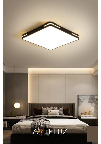 Kare Model Modern Plafonyer Avize 50x50 Cm Siyah