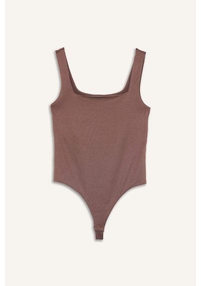 Defacto Kare Yaka Kahverengi Bodysuit H3888ax26smbn341 Kahve-bn341