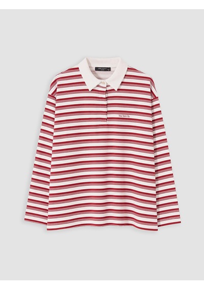 Lcw Modest Kırmızı Polo Yaka Çizgili Kadın Sweatshirt Tunik