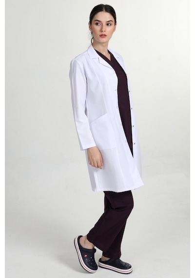 Önlük Uzun Gömlek Yaka Doktor Hemşire Öğretmen Kadın Önlüğü Beyaz