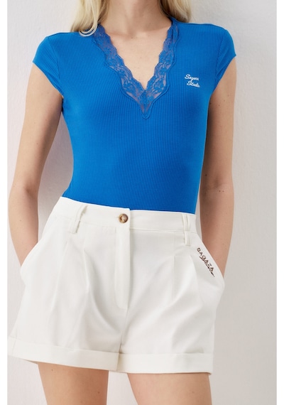 Sagaza Studio Ss6155 Yaka Dantel Detaylı Çıt Çıtlı Body Saks