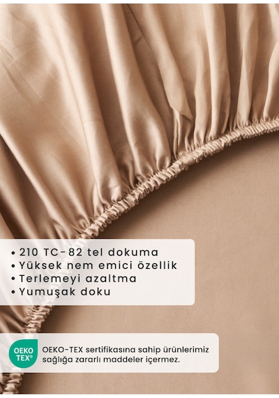 Bella Maison %100 Pamuk Saten Çift Kişilik Lastikli Çarşaf Seti Vizon 160x200x35 Cm Vizon