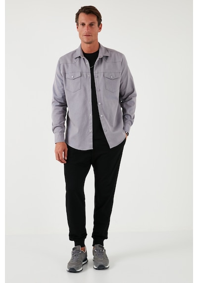 Buratti Pamuklu Regular Fit Çift Cepli Erkek Gömlek Cf24W116927 Gri