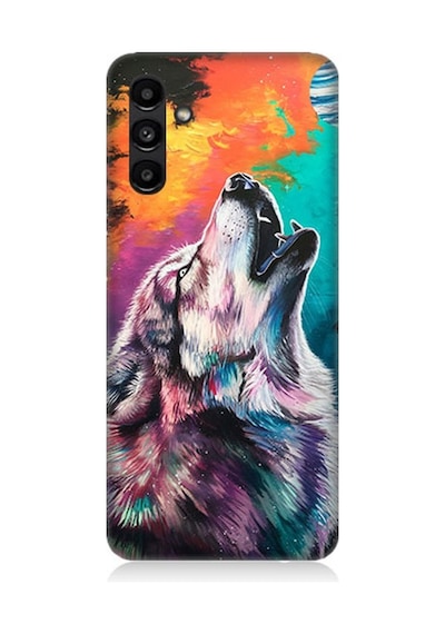 Samsung Galaxy A13 Uyumlu Soyut Arka Planda Uluma Desenli Silikon Kılıf Çok Renkli