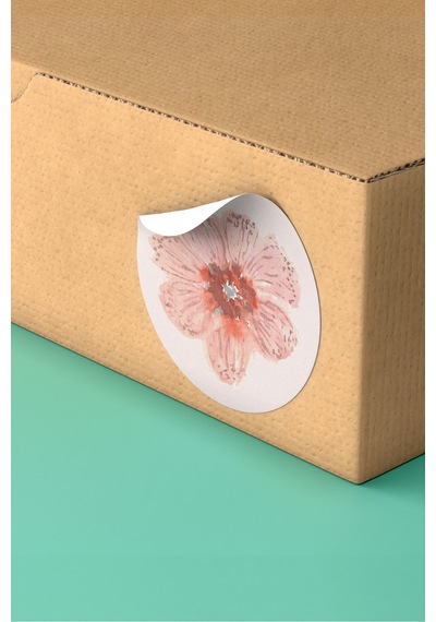 Pembe Çiçek Desenli Yuvarlak Sticker Etiketi 3x3cm St2423 Çok Renkli