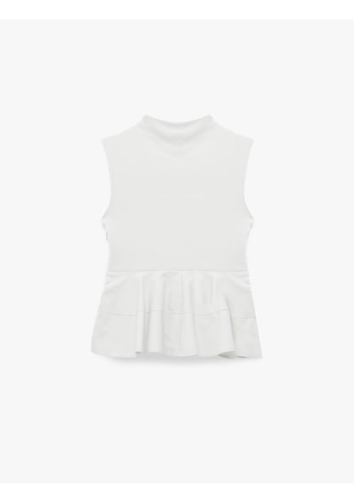 Koton Pamuklu Slim Fit Kolsuz Dik Yaka Kaşkorse Peplum Bluz Ekru 7wal30013ık