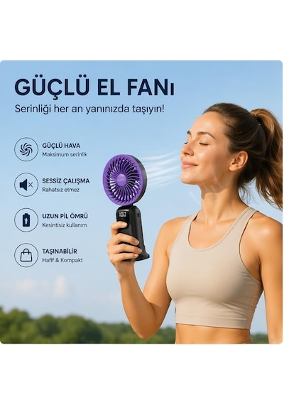 Ayrex Robeve Auhma Aufn19 5 Kademeli Güçlü El Fanı Mini Fan Şarjlı Taşınabilir Mini Vantilatör, Dijital Ekr