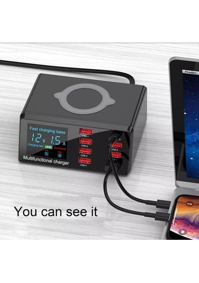 X9 8 Port Kablosuz Usb Şarj Aleti Hızlı Şarj Pd + Qc3.0 + Usb Por