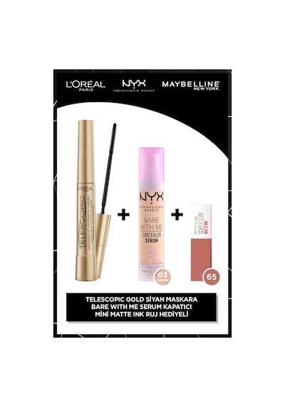 Telescopic Gold Maskara + Bare With Me Kapatıcı 03 + Matte Ink Mini Ruj 15 pkttelesmaskbwmkapat2-10888 0