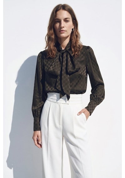 Sateen Puantiye Desenli Gömlek - Kahve-137396