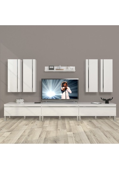 Decoraktiv Eko 8d Mdf Krom Ayaklı Tv Ünitesi Tv Sehpası Beyaz