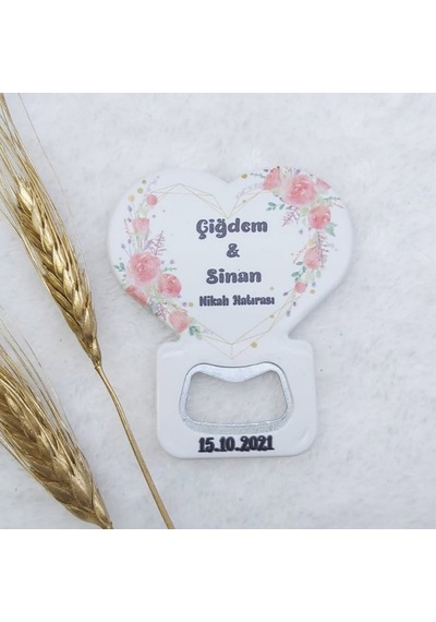 Çiçek Baskılı Kalp Balon Açacak Magnet 7,5x8,5 Cm Uv Nik 30 Adet