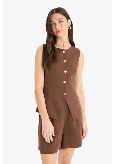 Defacto Fitted Bisiklet Yaka Keten Karışımlı Blazer Yelek F5406ax25smbn271 Kahve