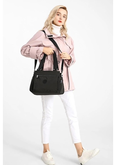 Smart Bags Orta Boy Çok Cepli Su Geçirmez Hafif Krınkıl Kumaş Kadın Omuz Çantası Lacivert