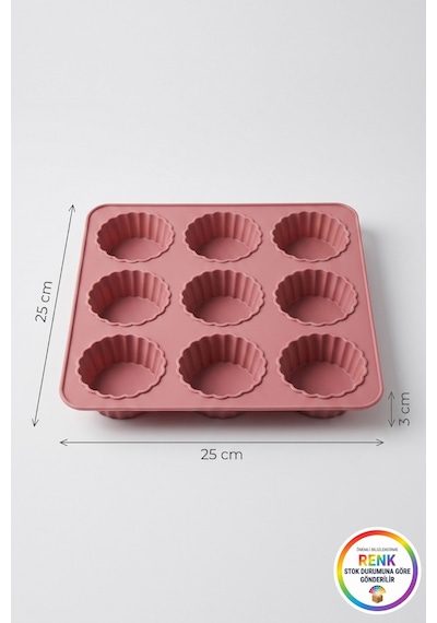 Silikon Tartolet Kalıbı Kolay Çıkan Esnek Platinum Silikon 9 Gözlü Mini Tart Kek Kalıbı 25 Cm Çok Renkli