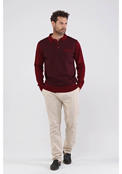 Çizgi Triko Erkek Polo Yaka Çelik Örgü Triko Kazak 4605F Bordo