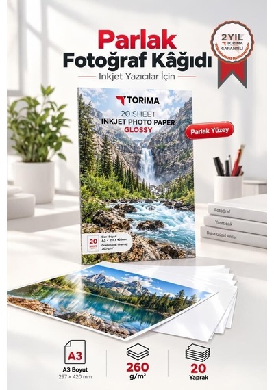 Premium Renkli Kağıt Ofis Gereci Fotoğraf Kağıdı A3 Glossy 260 Gr 30x42 20 Sayfa Parlak