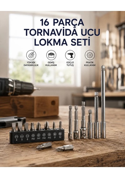 16 Parça Bits Adaptör Ve Tornavida Ucu Seti 70775347