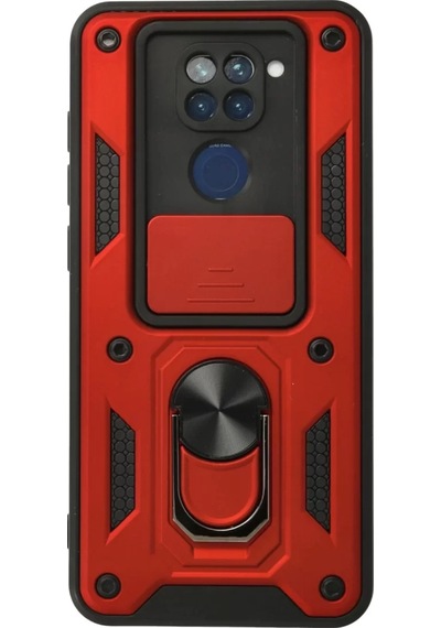 Newface Xiaomi Redmi Note 9 Kılıf Pars Lens Yüzüklü Silikon - Kırmızı