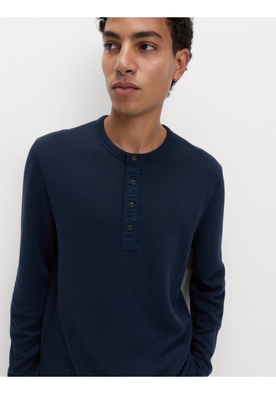 Marks & Spencer Pamuk Karışımlı Ribanalı Pijama Üstü T07005135 Lacivert