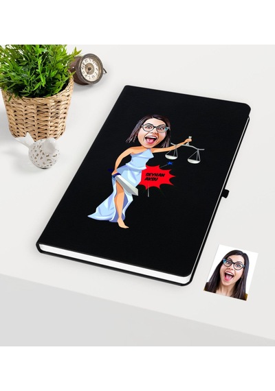 Kişiye Özel Bayan Avukat Karikatürlü Siyah Defter - 1