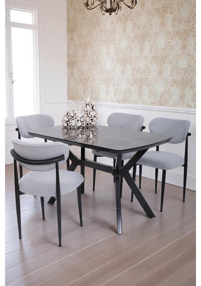 Venedik Polo Mdf Lak Panel Açılır Mutfak Masa Sandalye Takımı 80 130cm Siyah